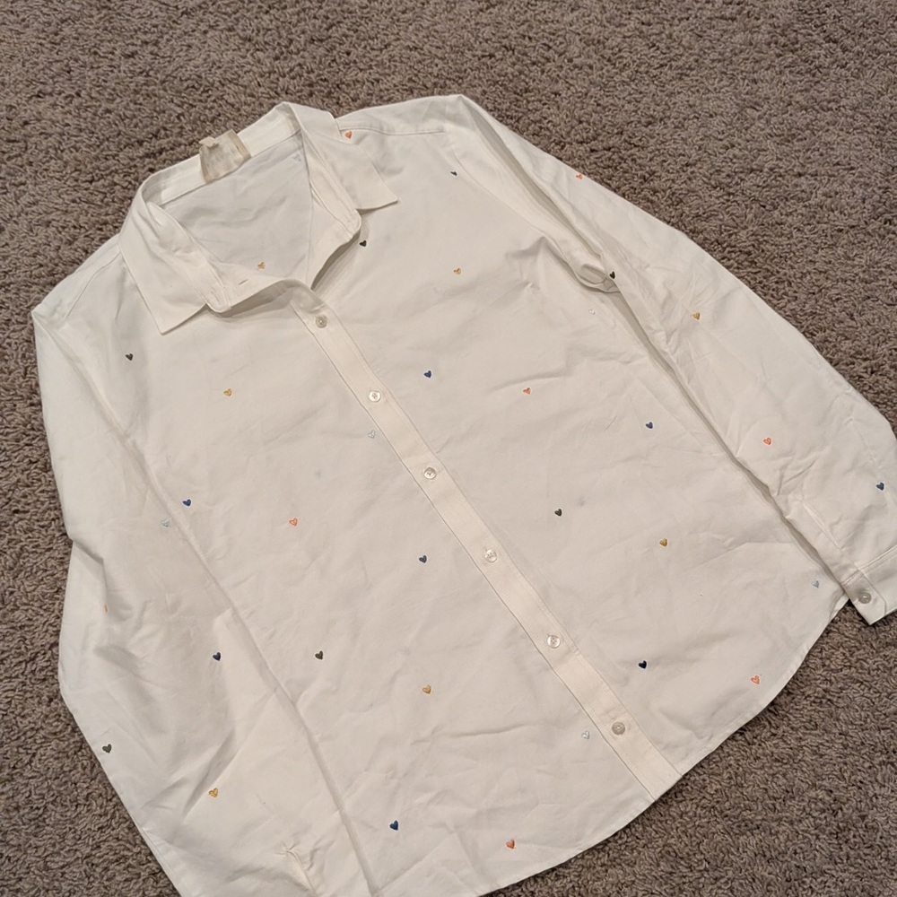 Sezane multi colored embroidered hearts tomboy shirt - Picture 7 of 7